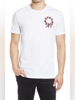 All Saints White Short Sleeve Tee with Red Rose Wreath Size L BNWT